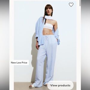 NWT H&M Linen-blend Pull-on Pants blue striped size small